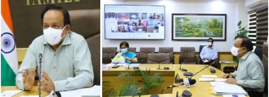 Dr. Harsh Vardhan reviews Public Health Response to COVID-19 and Progress of Vaccination with 8 States/UT
