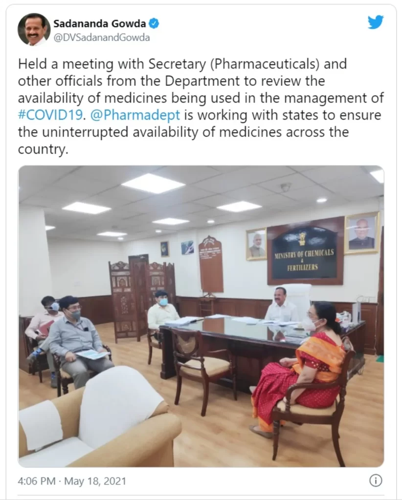 Shri Sadananda Gowda reviews availability of Covid related medicines