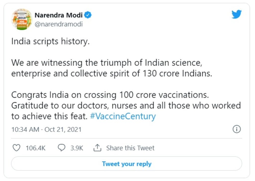 India achieves the major milestone of ‘one billion’ vaccinations